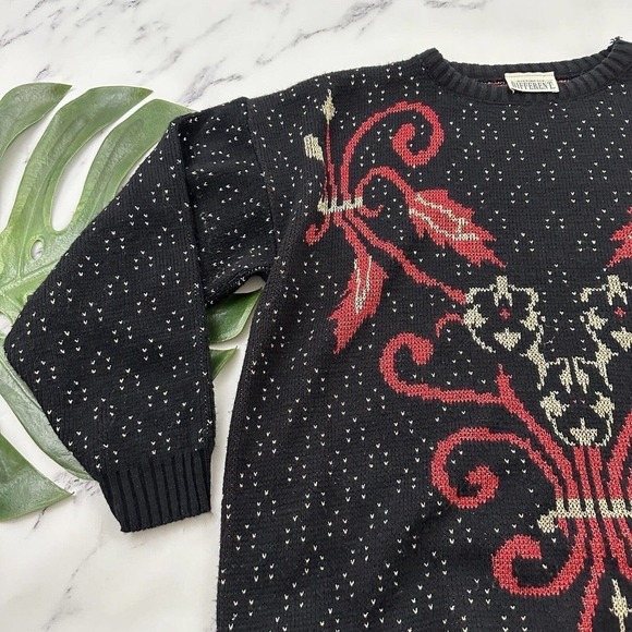 Distinctly Different Womens Vintage Pullover Sweater Size XL Black Red Holiday - Picture 4 of 12